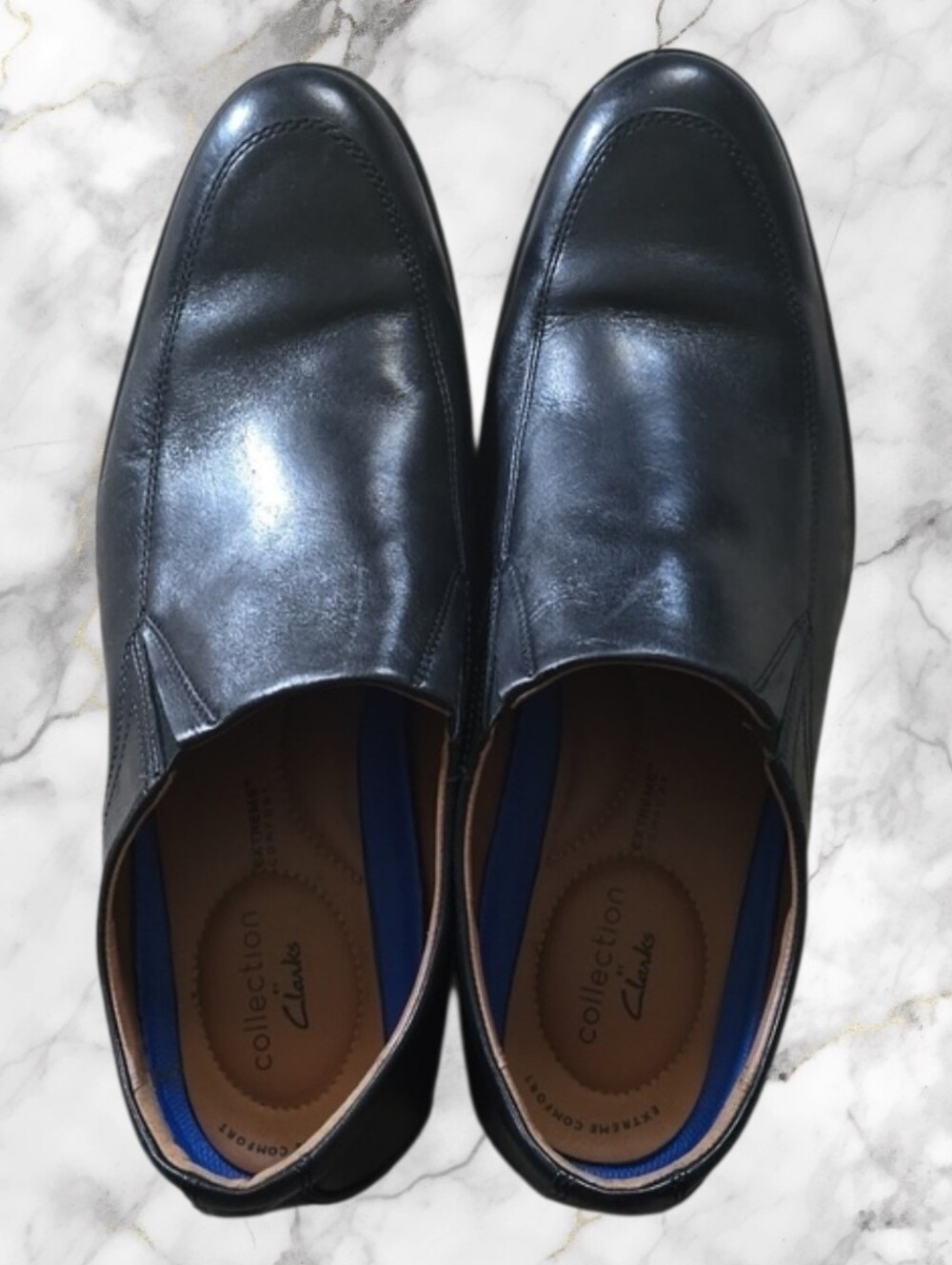 Clarks Shoes Men's Size 12W 12 Wide Black Leather Slip-On whiddon step Loafers